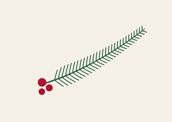 Motiv 01: Schräger Tannenzweig mit drei roten Beeren am Stielende auf cremefarbenem Grund