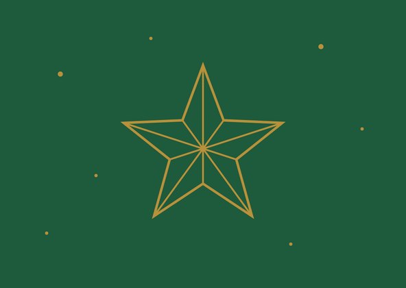 Motiv 02: Goldener Faltstern in feinen Linien auf tannengrünem Grund mit kleinen Sternpunkten