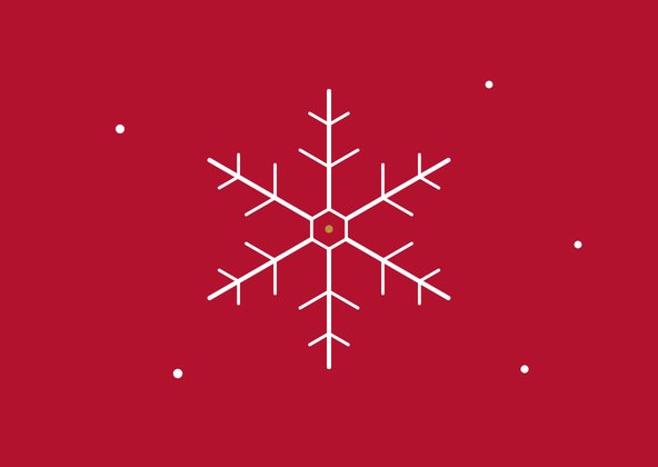 Motiv 03: Große weiße Schneeflocke mit goldenem Kern auf tiefrotem Grund