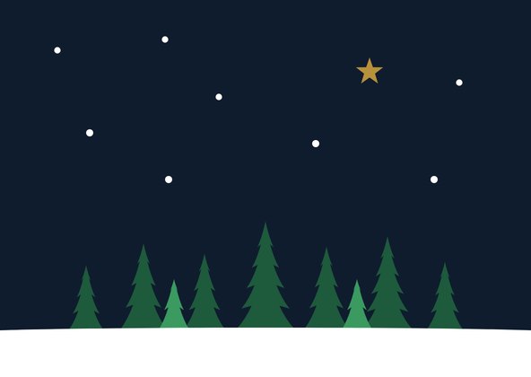 Motiv 07: Tannenwald auf Schnee unter Nachthimmel mit Schneeflocken und goldenem Stern