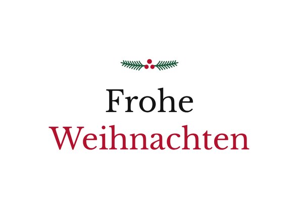 Motiv 10: „Frohe Weihnachten“ in Schwarz und Rot unter kleinem Tannenzweig mit Beeren